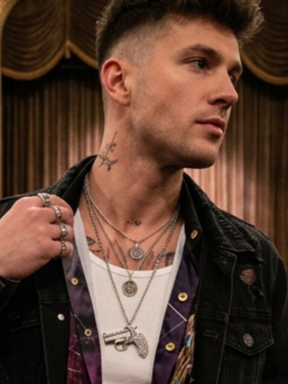 NEW Men Silver Metal Chain Necklace Gun Pistol Pendant Hip Hop Gangster Jewelry